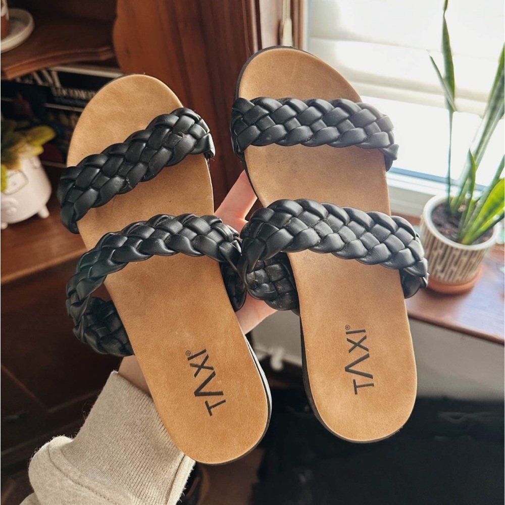 Black braided sandals